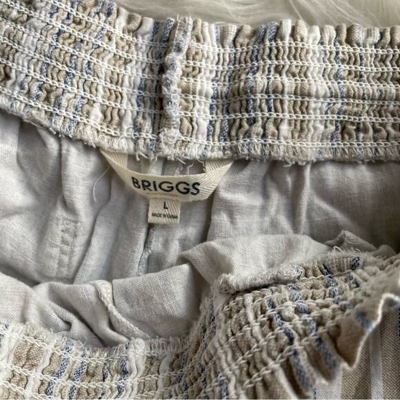 Linen Blend Shorts Pull On Neutral Blue Stripe - Picture 4 of 9